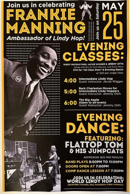 A Celebration of Legendary Lindy Hopper, Frankie Manning, w/ Afternoon Classes & Evening Dance MAY 25th at PBDA!