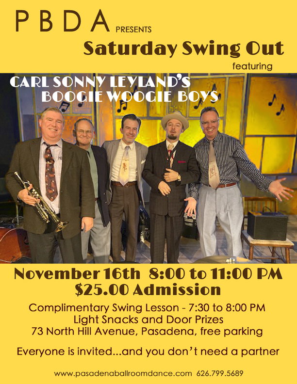 CARL SONNY LELAND & HIS BOOGIE WOOGIE BOYS- SATURDAY, NOVEMBER 16th, at PBDA!