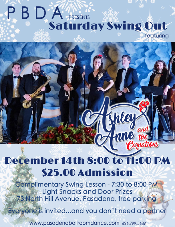 Celebrate the Season w/ASHLEY ANNE & THE CARNATIONS – SATURDAY NIGHT, DEC. 14th, at PBDA!