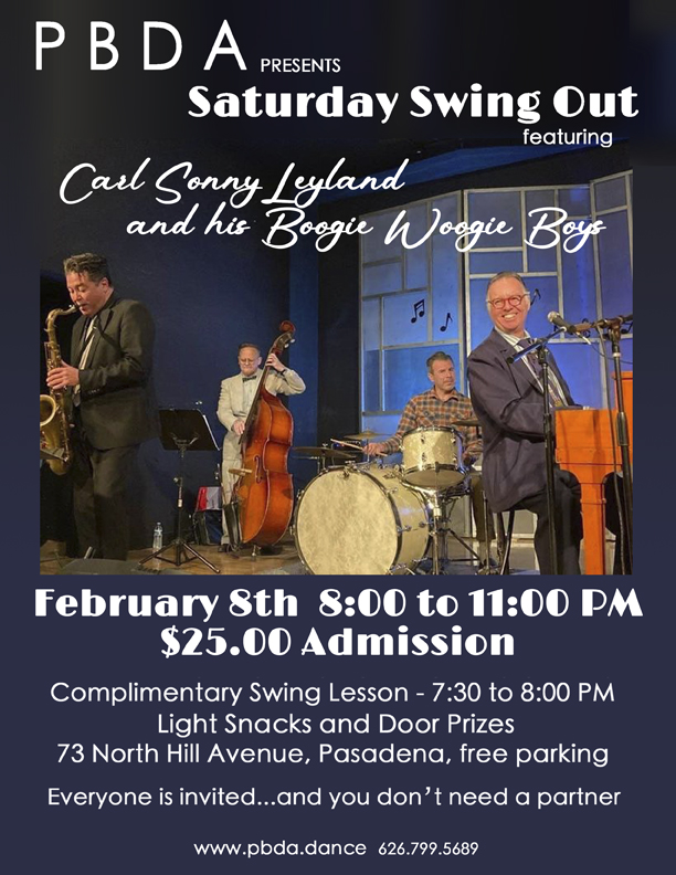 CARL SONNY LELAND & HIS BOOGIE WOOGIE BOYS- SATURDAY, FEB. 8th, at PBDA!