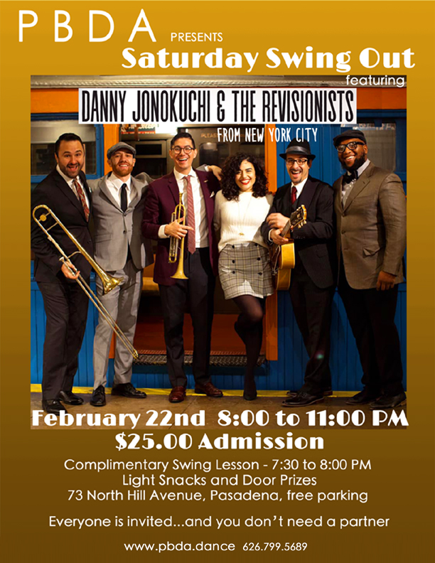 FROM NYC! The Return of DANNY JONOKUCHI & THE REVISIONISTS, FEB. 22nd – to PBDA! (They’re Great!!)